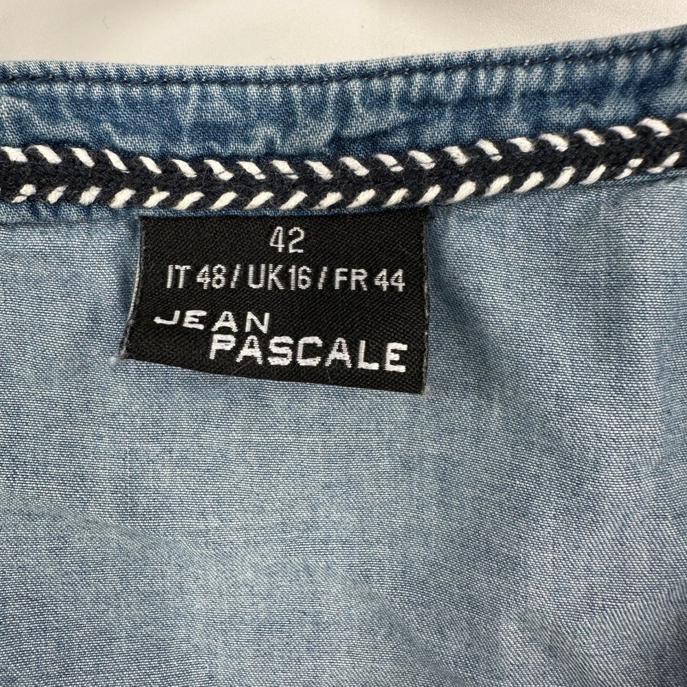 Jean Pascal Denim Tunic Dress Roll Tab Sleeves V Neck Button Front - Picture 8 of 13